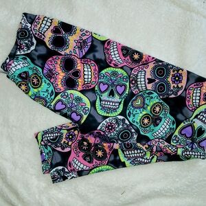 Black and Pink Skull Print Leggings